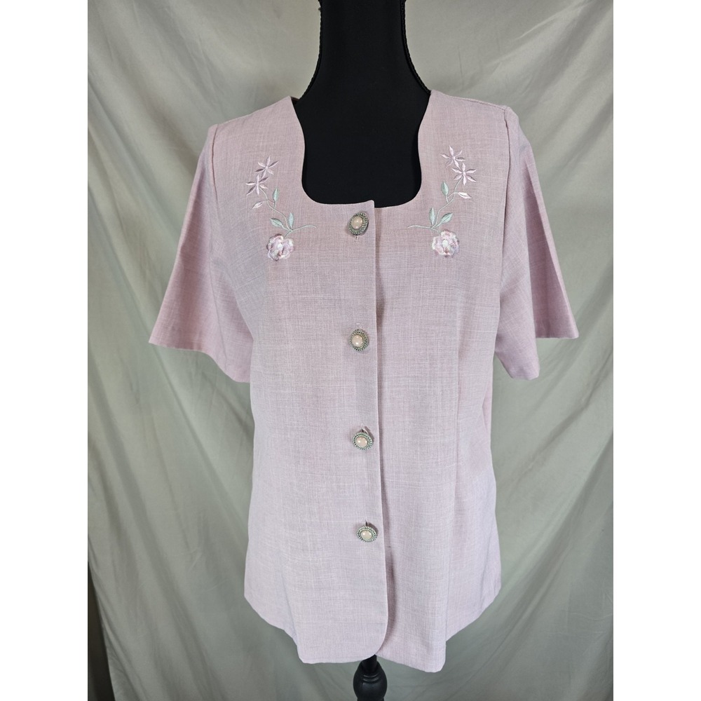 Vtg Elizabeth Williams Womens 2 Piece embroidered Top Dusty Pink 80s-90s S/M